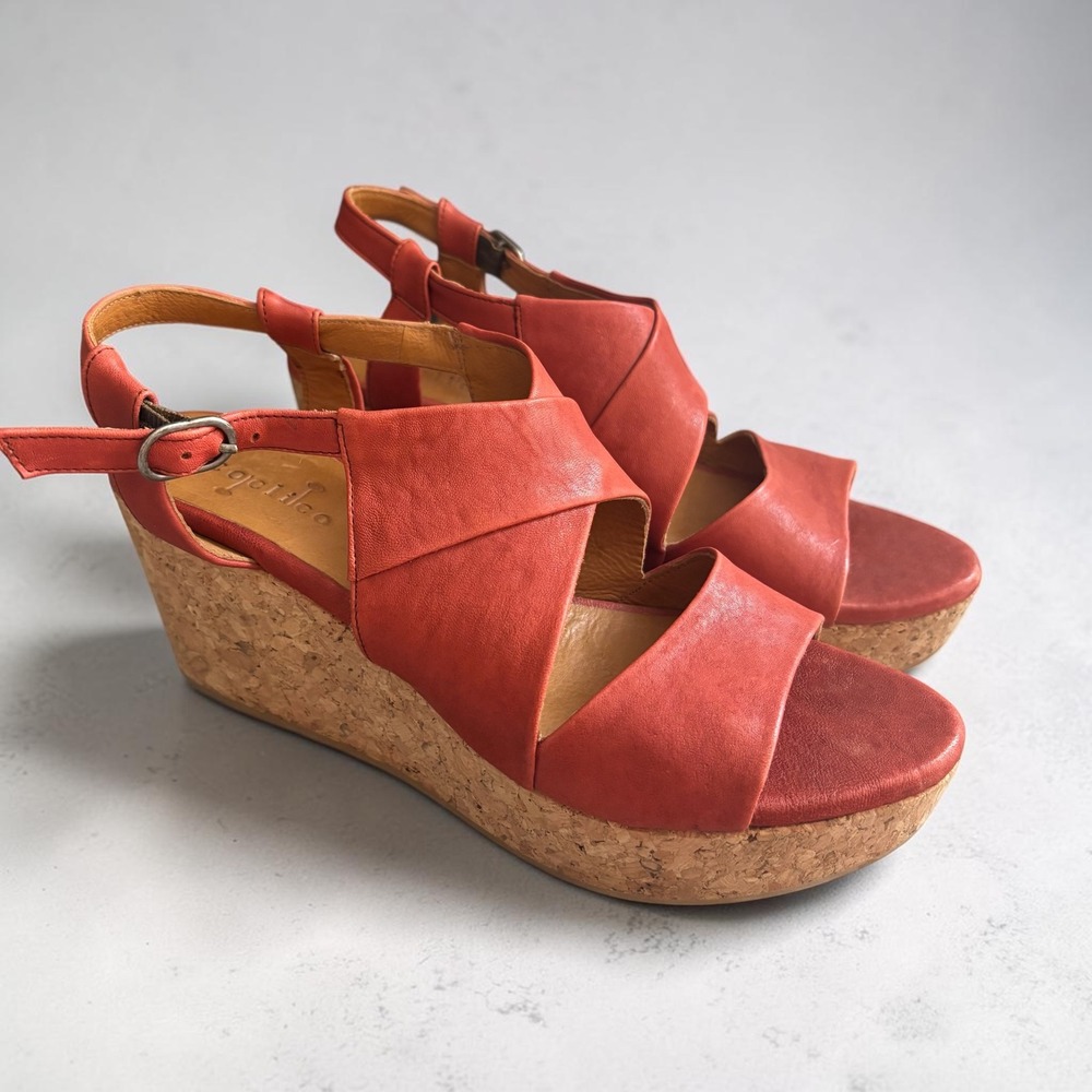 Coclico Melania Platform Wedge Leather Cork Sandal Burnt Red Size EU 40/US 9